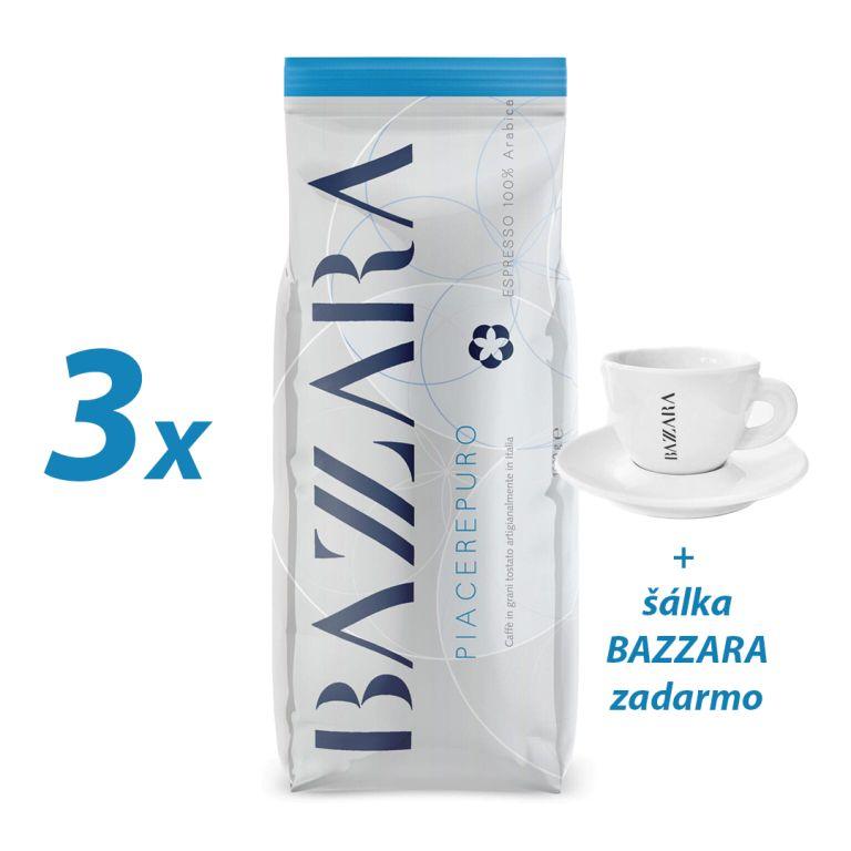 Bazzara Piacerepuro 3x1000g zrnková káva + šálka zdarma