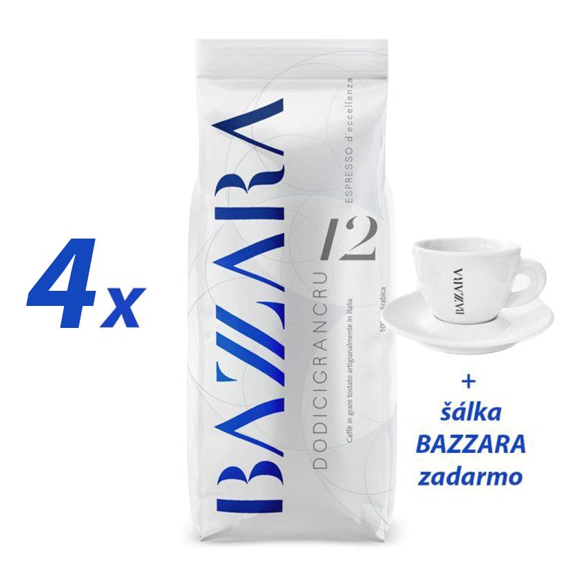 Bazzara Dodicigrancru 4x1000g zrnková káva + šálka zdarma