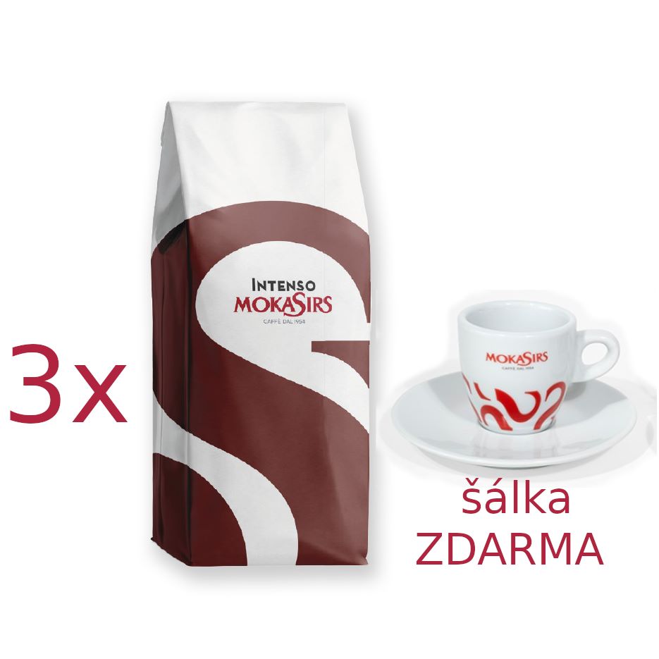 MOKASIRS Intenso  3x1000g zrnková káva + šálka zdarma 