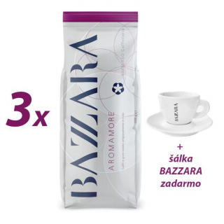 Bazzara Aromamore 3x1000g zrnková káva + šálka zdarma