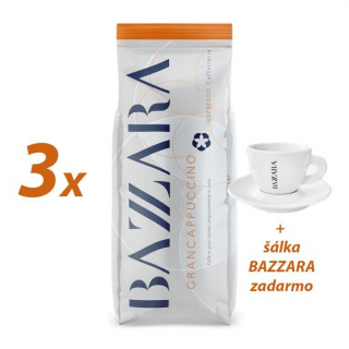 Bazzara Grancappuccino 3x1000g zrnková káva + šálka zdarma